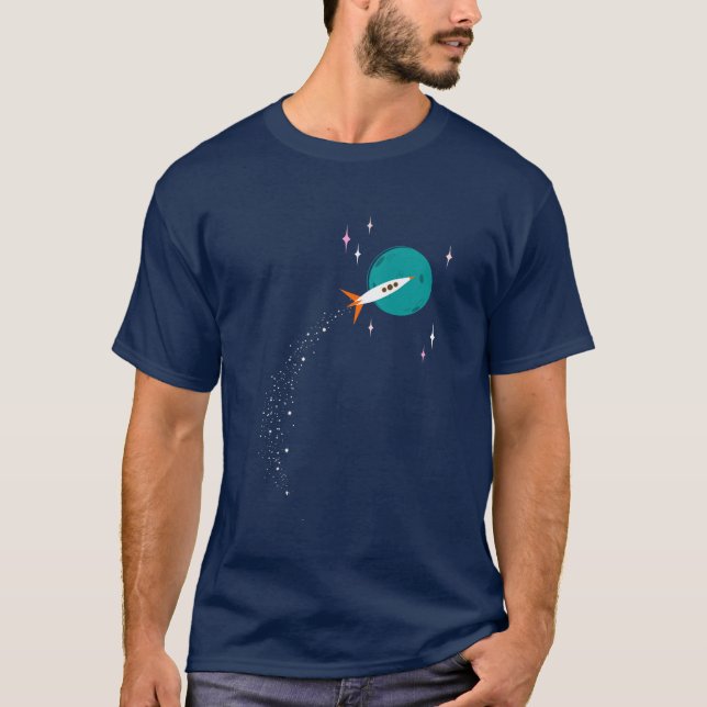 T-shirt Roquette rétro à la Lune (Devant)