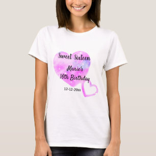 T-shirt rose bleu étincelant coeur étoiles 16 e anniversai