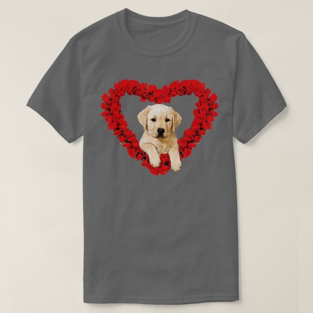 T-shirt Rose Coeur Jaune Lab Chiot Valentines Jour mignonn (Design devant)