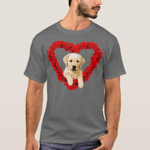 T-shirt Rose Coeur Jaune Lab Chiot Valentines Jour mignonn
