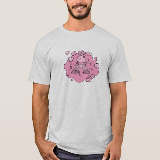T-shirt rose d'arc-en-ciel de rose de lutin de (Devant)