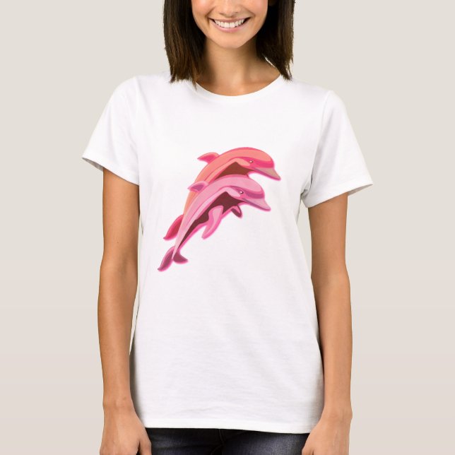 T-shirt rose de dames de conception de dauphin (Devant)