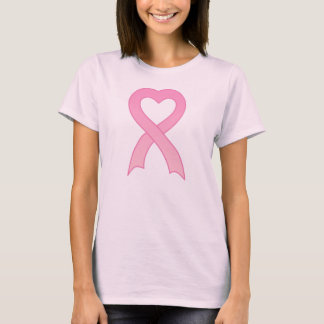 T-shirt rose de T-shirt de coeur de ruban