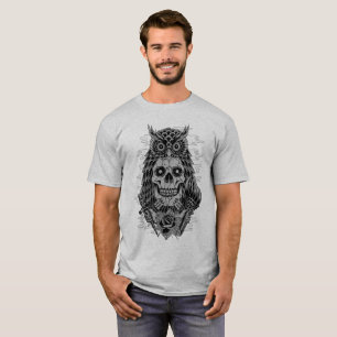 T-shirt Rose de tatouage de chou crânien gris