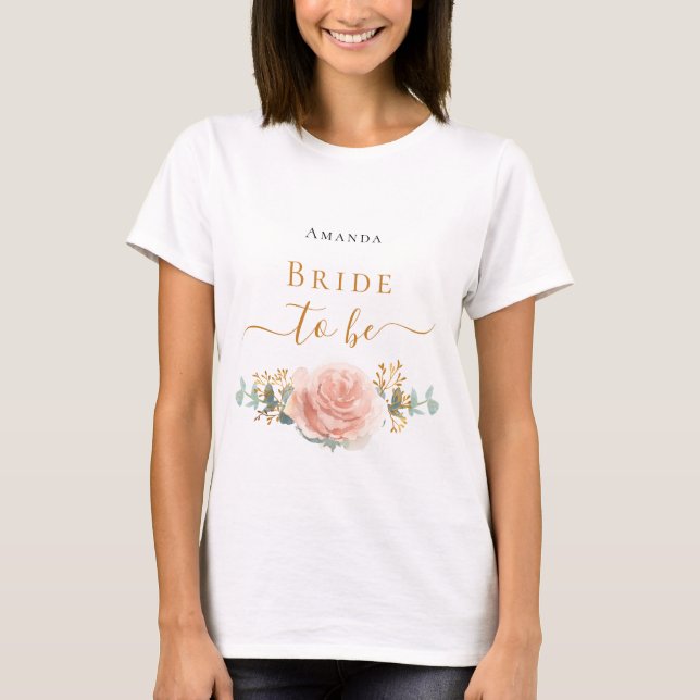 T-shirt Rose en or rose floral eucalyptus verdure future m (Devant)