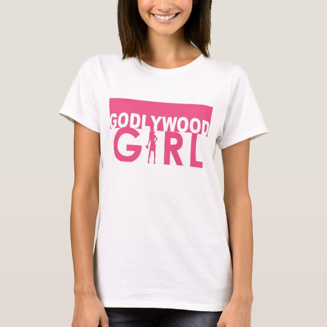 T-shirt rose et blanc de fille de Godlywood (Devant)