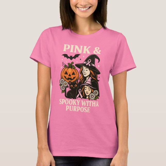 T-shirt Rose et Éffrayant avec but - Halloween (Devant)