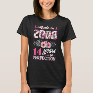 T-shirt Rose Fabriqué En 2008 14ème Anniversaire Fille 11