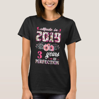 T-shirt Rose Fabriqué En 2019 3E Bébé Anniversaire 3 Année