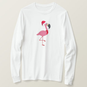 T-shirt rose Flamant rose de Noël à manches longue