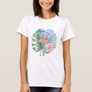 T-Shirt rose flamingo feuille tropicale palmier
