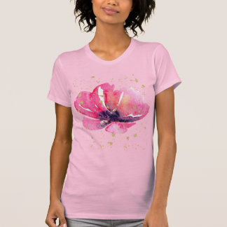 T-shirt Rose Floral avec Féminine Aquarelle Faux Or