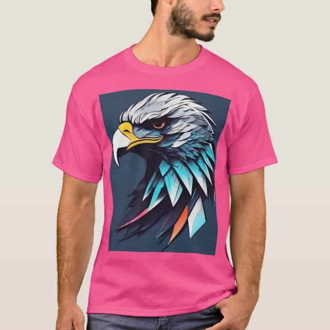 T-shirt rose gras avec graphisme d'aigle dynamique (Devant)
