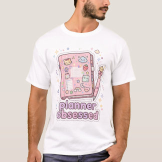 T-Shirt Rose Kawaii Planificateur Obsédé