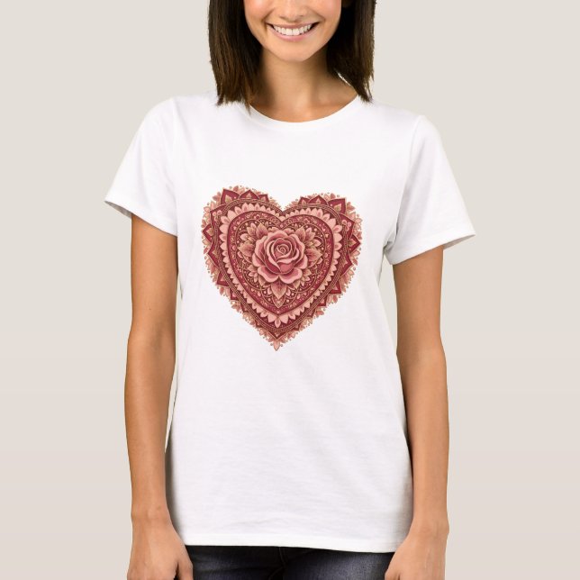 T-shirt Rose Mandala Heart of Love (Devant)