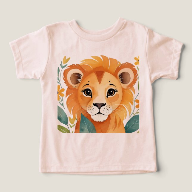 T-shirt rose mignon avec image de bébé lion. (Design Recto)