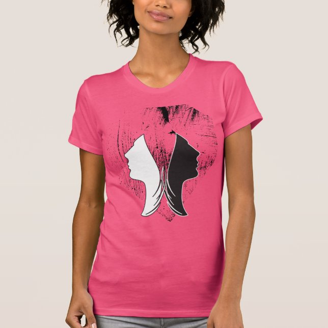 T-shirt Rose noir et blanc deux faces (Devant)