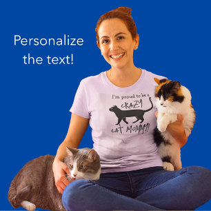 T-shirt Rose Noir Personnalisé Crazy Cat Mommy