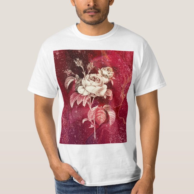 T-shirt  Rose on Red Textured Background (Devant)