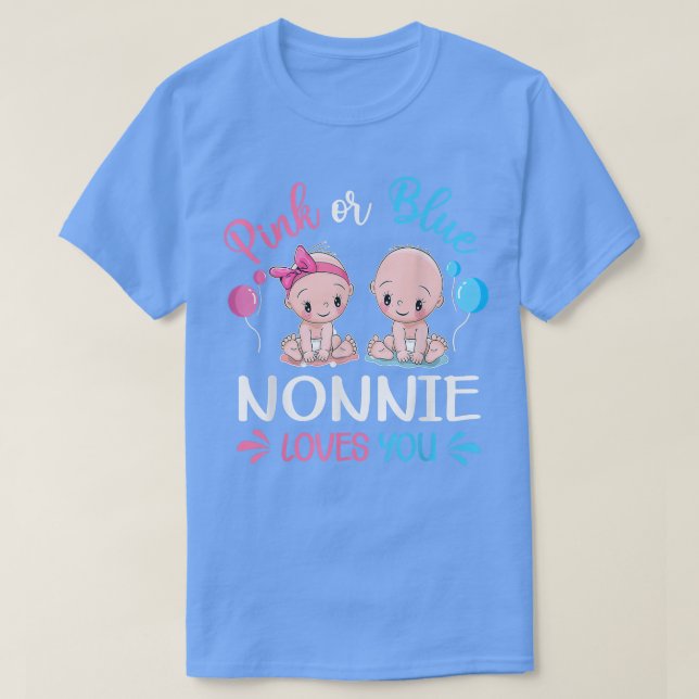 T-shirt Rose Ou Bleu Nonnie Vous Aime Drôle Révélation De  (Design devant)