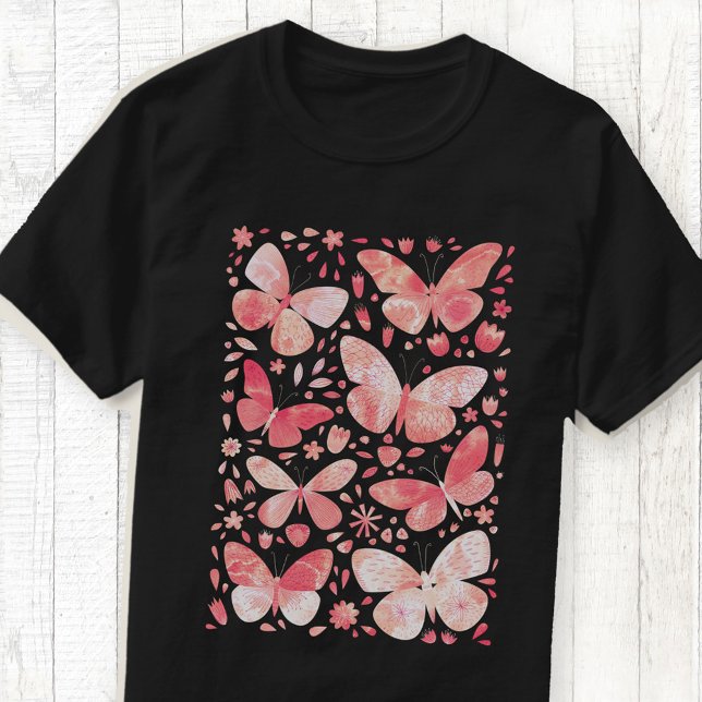 T-shirt rose pâle à l'aquarelle papillon (Blush pink watercolor butterfly art T-shirt)