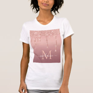 T-shirt Rose Parties scintillant or Lettre personnalisée V