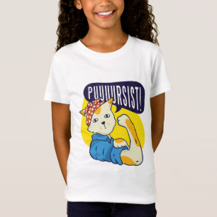 T-Shirt Rose riveteuse féministe drôle - Chat PERSISTER Ré
