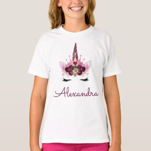T-shirt Rose Rose Gold Unicorn Monogramme Anniversaire