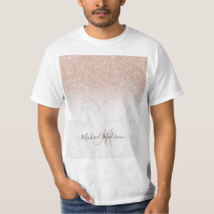 T-shirt Rose rose rose or parties scintillant marbre blanc