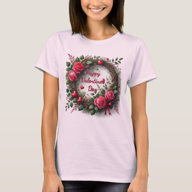 T-shirt Rose rose Rouge Coeur Saint Valentin (Devant)