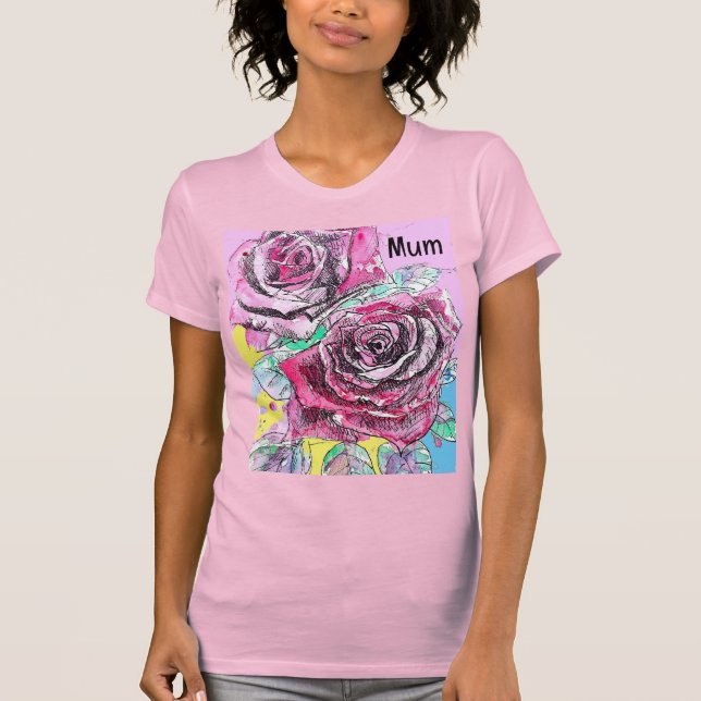 T-shirt Rose rouge Aquarelle couleur couleur rose chaud Ar (Devant)