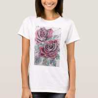 Rose rouge Aquarelle Encre peinture art T Chemise