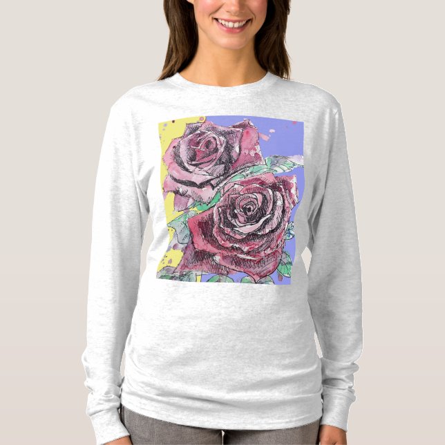 T-shirt Rose rouge Fleurs d'aquarelle Floral Rose peinture (Devant)