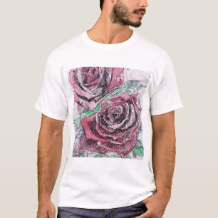T-shirt Rose rouge Fleurs d'aquarelle peinture florale
