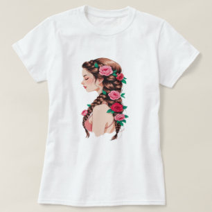 T-shirt Rose tressé cheveux floral Tee pour femmes