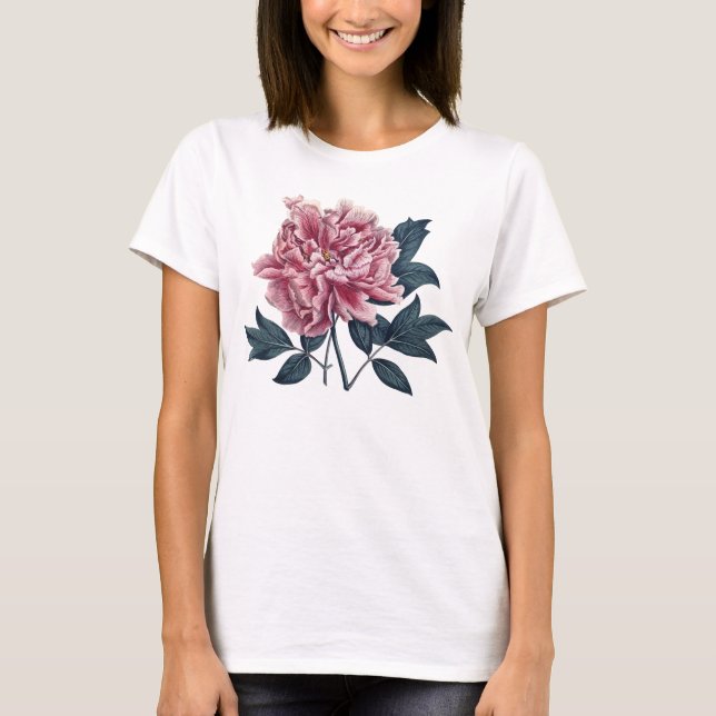 T-shirt rose vintage de pivoine (Devant)