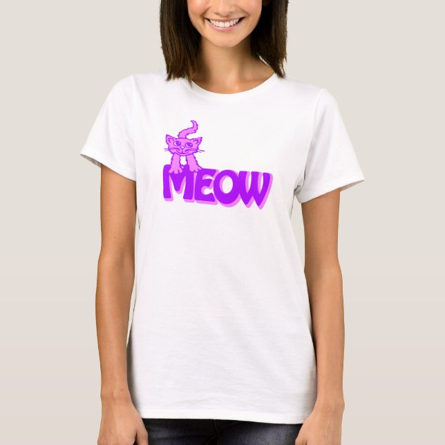 T-shirt rose violet pour chat Meow (Devant)