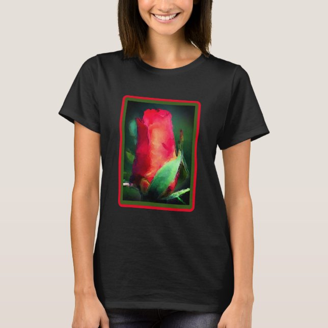 T-shirt Rosebud aquarelle rouge peinture photo (Devant)