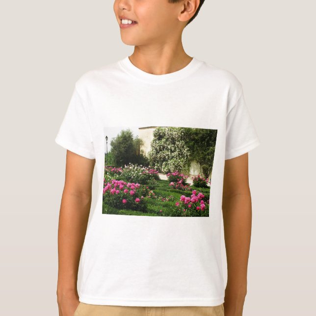 T-shirt Roseraie rose et blanche (Devant)
