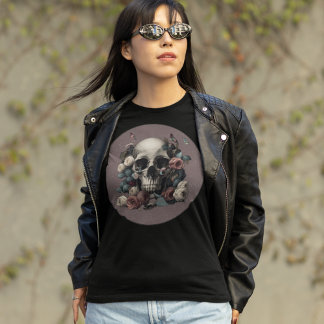 T-shirt Roses Du Crâne Et Papillons En Mauve Texturé