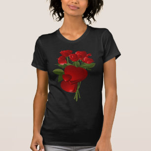 T-shirt Roses et Coeurs rouges étonnants