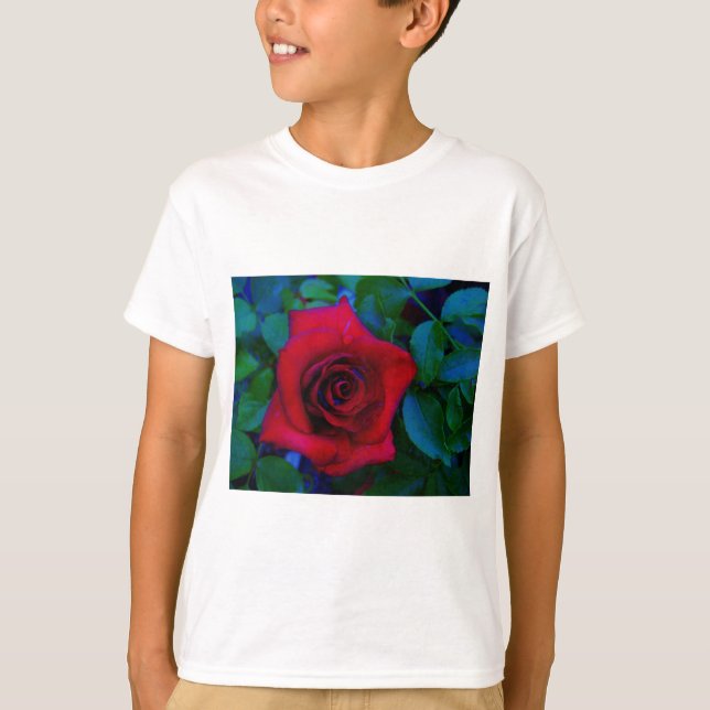 T-shirt Roses rouges aux tons bleus (Devant)