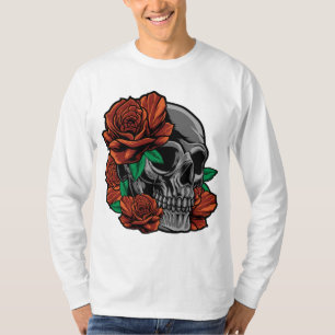 T-shirt Roses Rouges Avec Crâne Jardin Fleurs Ros