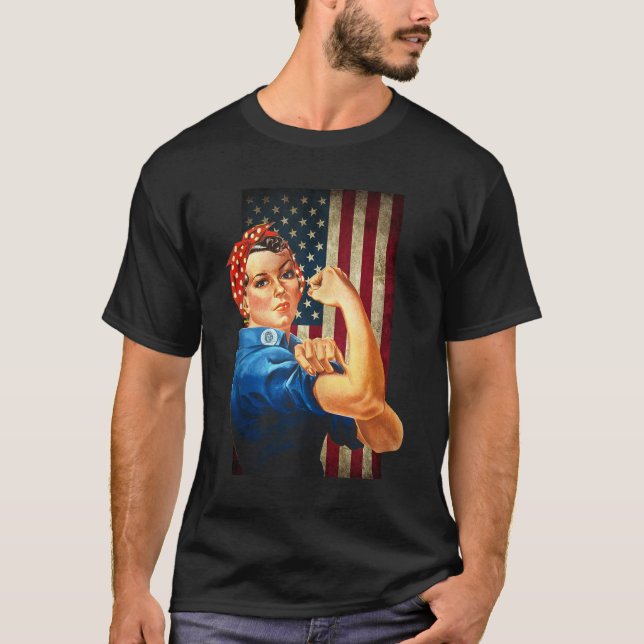 T-shirt Rosie le Riveter et le drapeau américain usé (Devant)