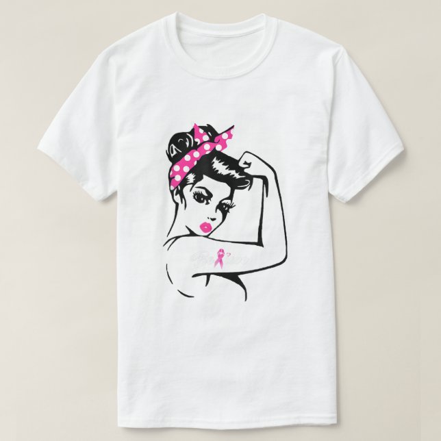 T-shirt Rosie Riveter Croit Pink Ribbon Cancer du sein Aw (Design devant)