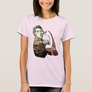 T-shirt Rosie-The-Riveter Féministe Graphisme Ligne Marron