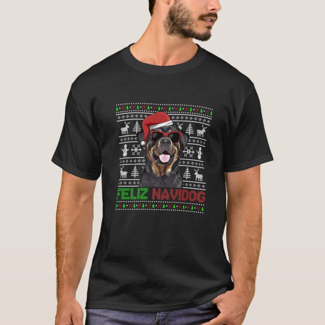 T-shirt Rottweiler Chien Feliz Navidog Drôle Noël (Devant)