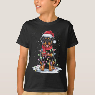 T-shirt Rottweiler Chien Santa Chapeau Noël Arbre Lumière 