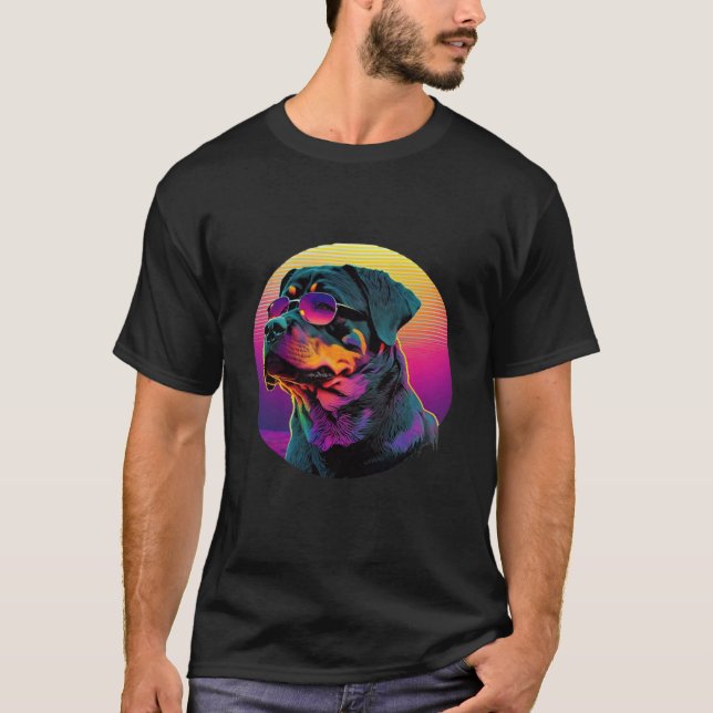 T-shirt Rottweiler s Synthwave Sunset Aesthetic (Devant)