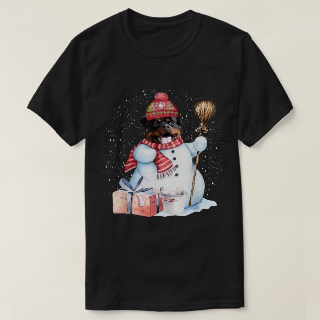 T-shirt Rottweiler Snowman Nuit de neige Amoureux des chie (Design devant)